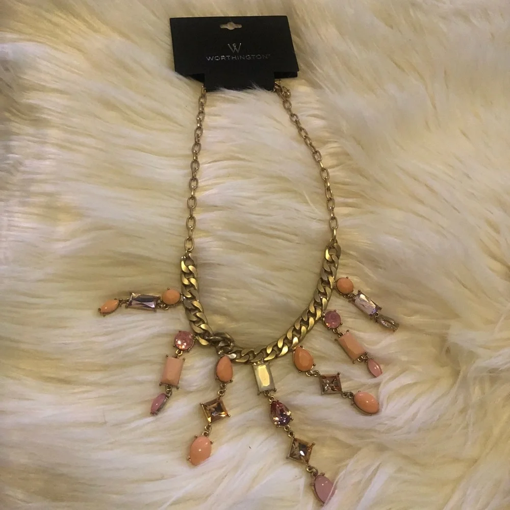 chunky gold chain with pink stones